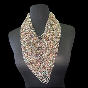 Boho Multistrand Seed Bead Statement Necklace – Layered Bib Style – New